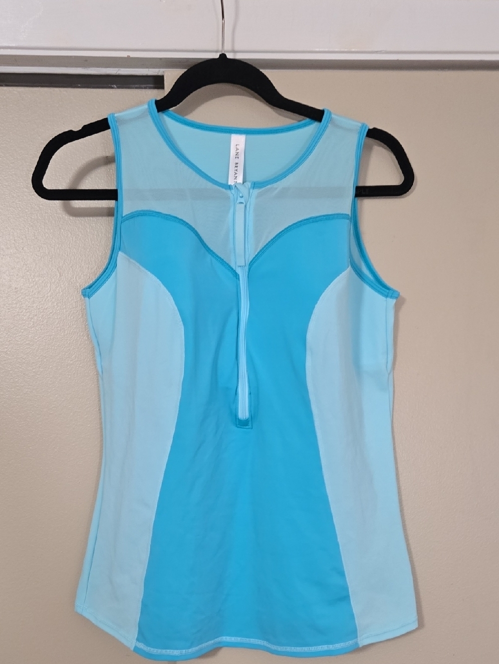 Lane Bryant Two-Tone Aqua Blue Athletic Zip-Front Tankini Top Size 12